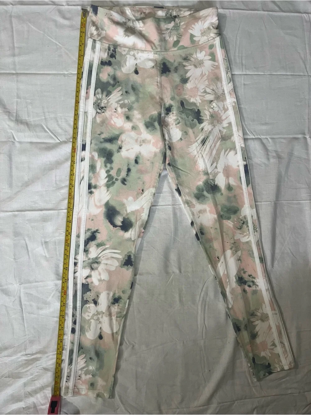 adidas Girls Floral Print Leggings in Pink, Green & White
